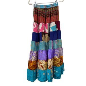 Patchwork Palazzo Pants One Size Tiered Floral Geometric Wide Leg Boho Hippie